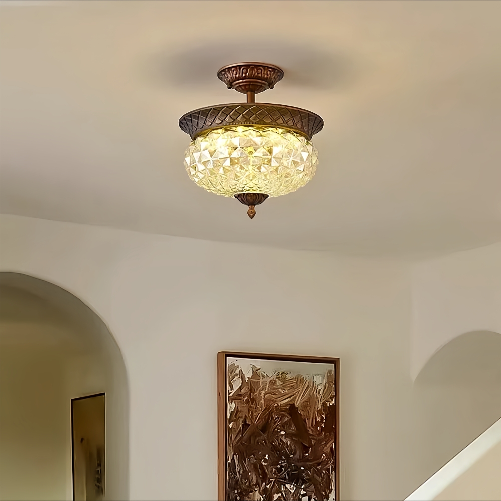 Vintage Entrance Light Corrugated Glass Ceiling Light