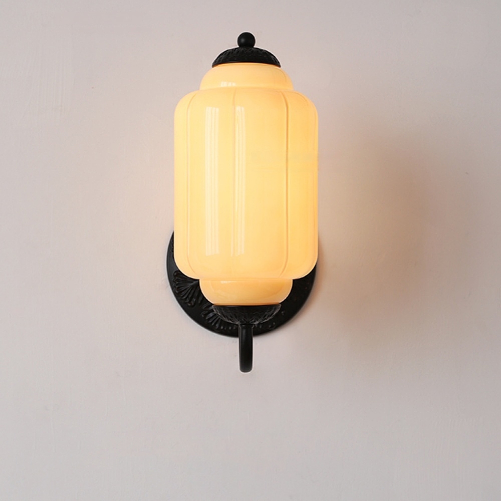 French Retro Copper Glass Wall Lamp Aisle Cream Style Light Fixture