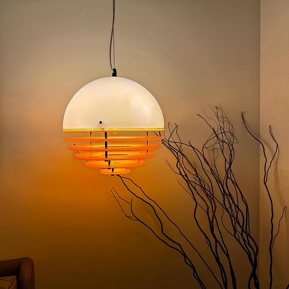 Vintage Bauhaus Sunset Orange Acrylic Pendant Bar Light Fixture