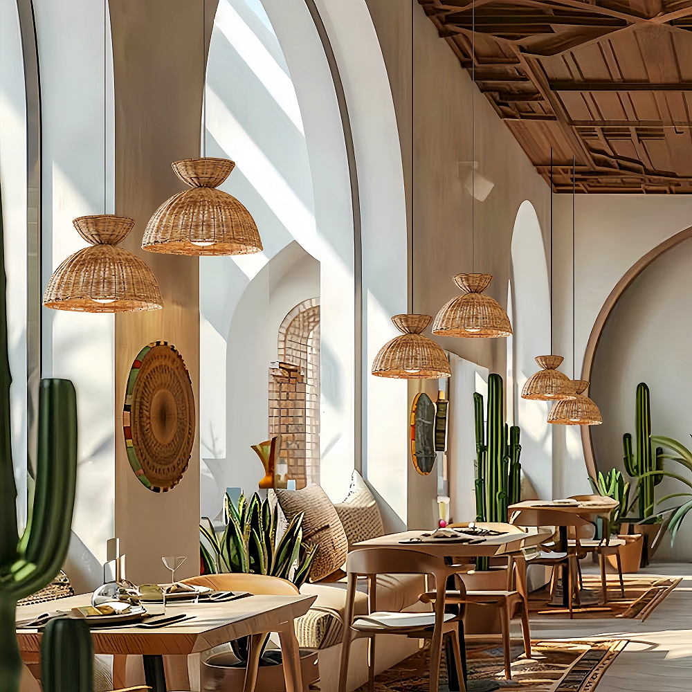 Wabi Sabi Style Dark Handmade Rattan Bird's Nest Shaped Pendant Light