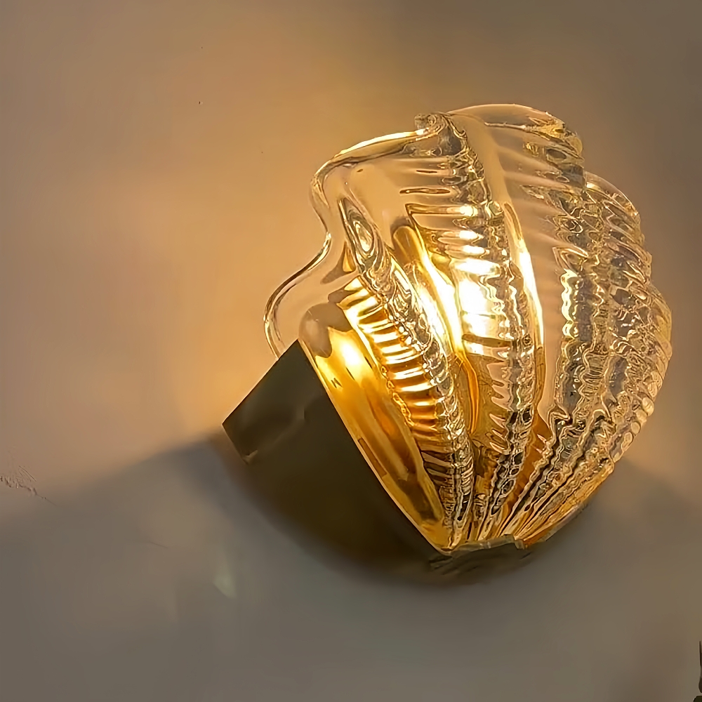 Brass Shell Glass Decorative Wall Lamp French Modern Living Room Bedroom Aisle Lighting Fixture