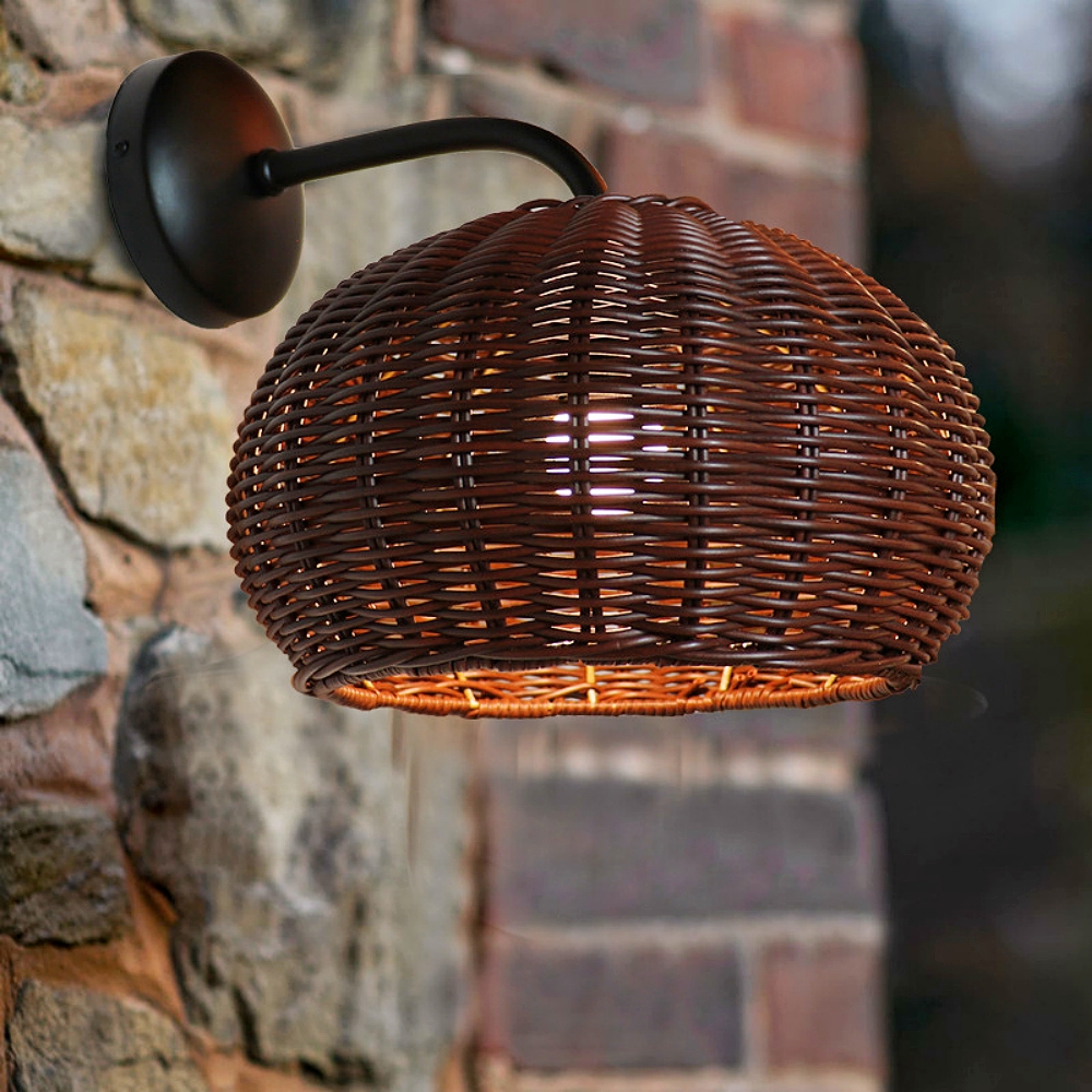 Woven Rattan Waterproof Outdoor Wall Lamp For Courtyard