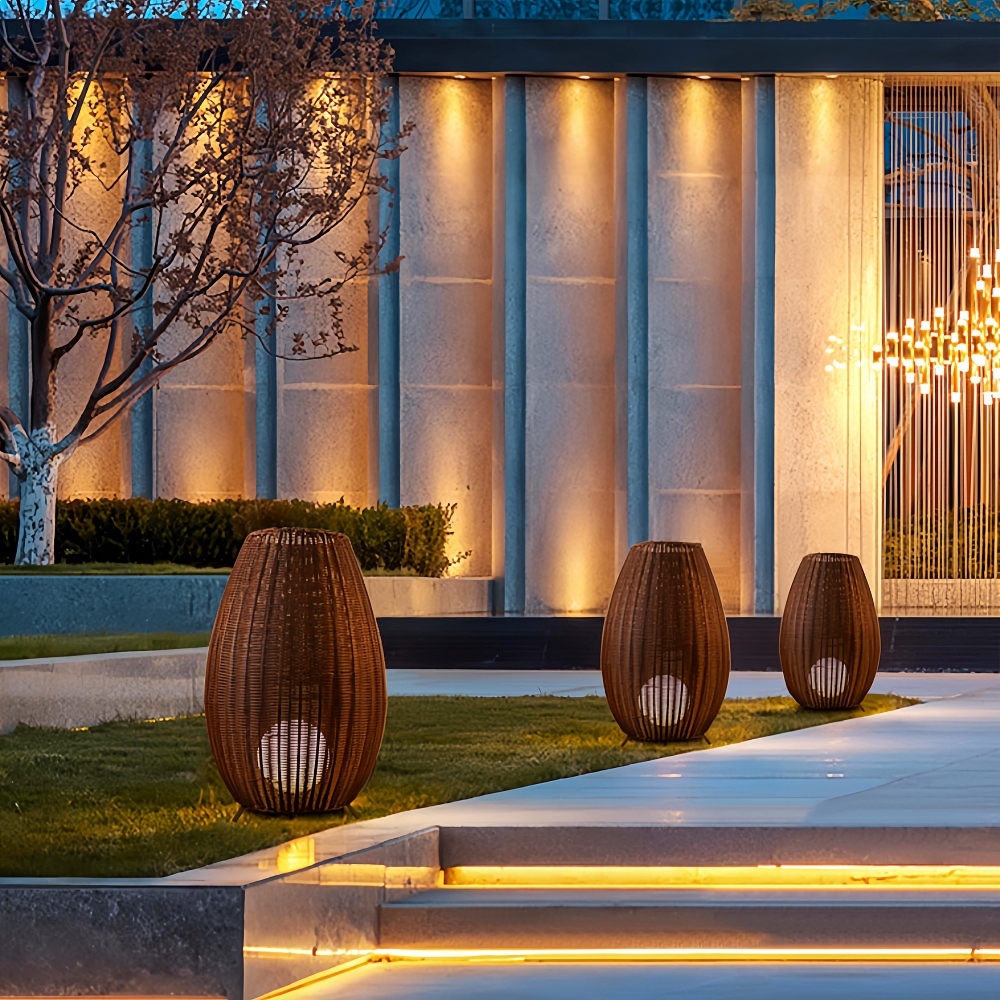 Outdoor Waterproof Rattan Floor Lamp Courtyard Lawn Lamp