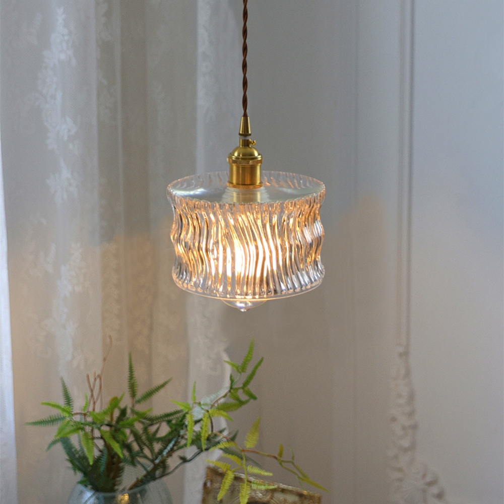 Japanese retro brass bark patterned glass chandelier