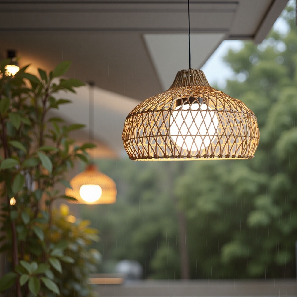 Outdoor courtyard waterproof rattan woven pendant light 16 inch decorative pendant light