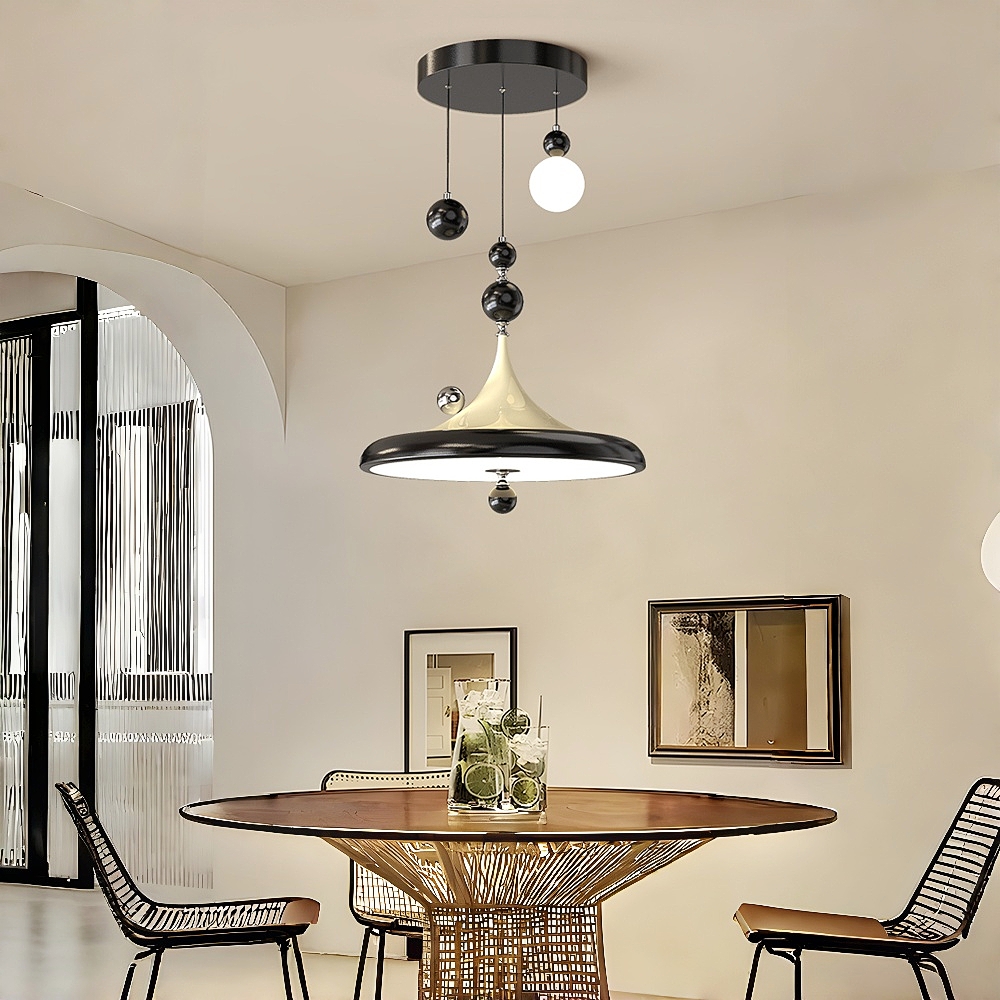 Retro Walnut Finish Creative Round LED Pendant Light 
