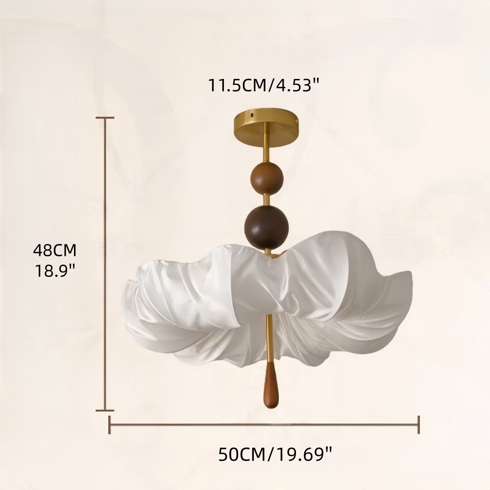 Retro Cream Aesthetic Restaurant Semi-Flush Mount Fabric Flower Ceiling Light