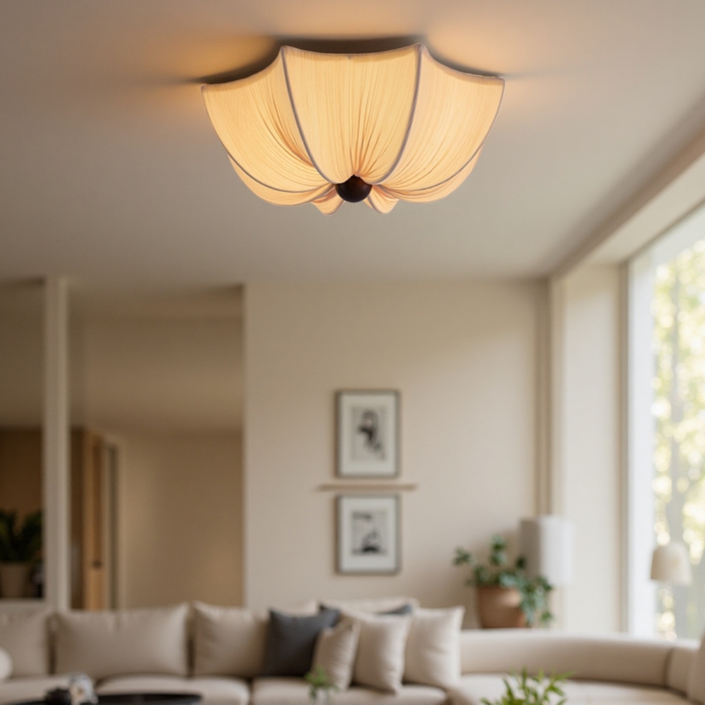 French Retro Fabric Petal Ceiling Light Vintage Flush Mount