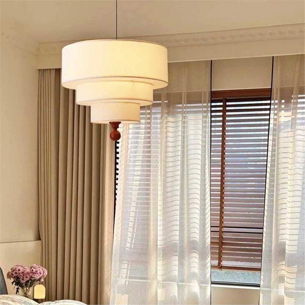 French Retro Color-Blocked Fabric Pendant Light