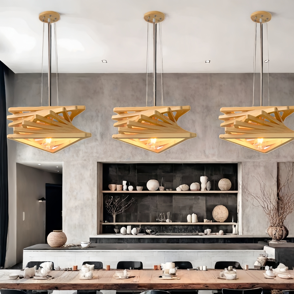 Japanese Retro Wooden Spiral Pendant Lamp