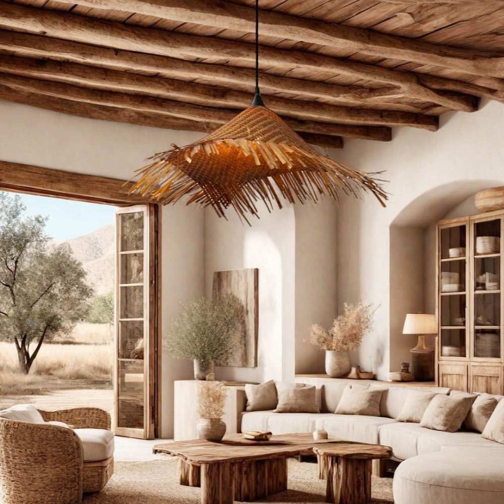 Wabi-Sabi Handmade Bamboo Woven Hat Pendant Light