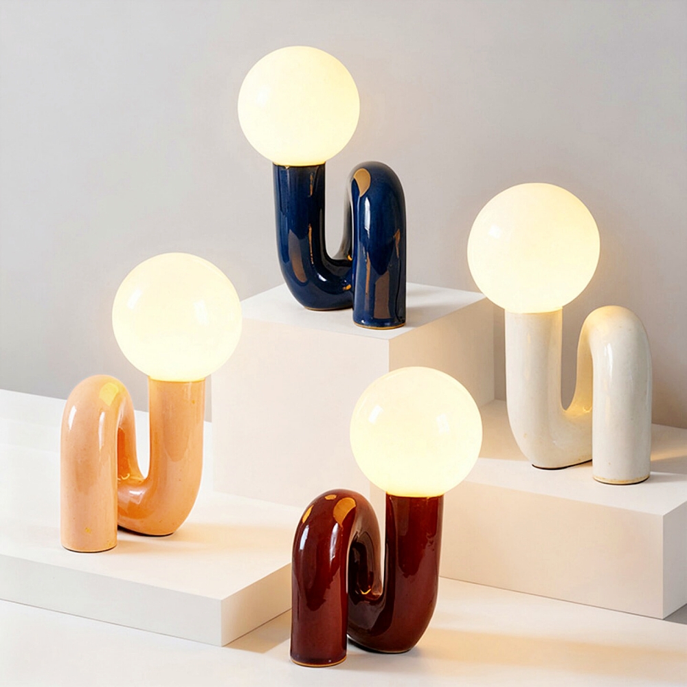 Postmodern Loop Resin Table Lamp With Frosted Glass Globe