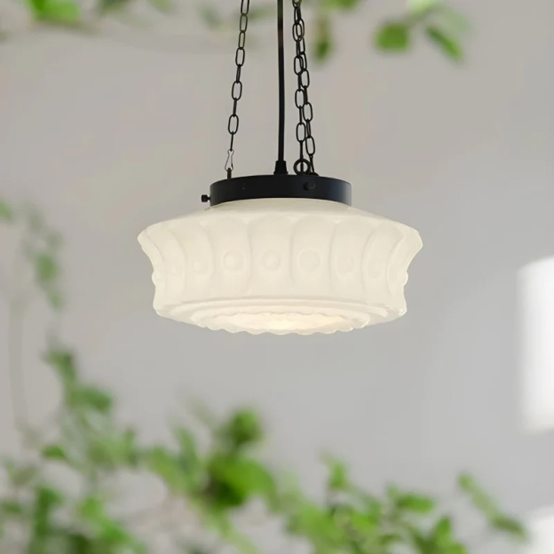 Living Room White Glass Chandelier Vintage Round Pendant Light