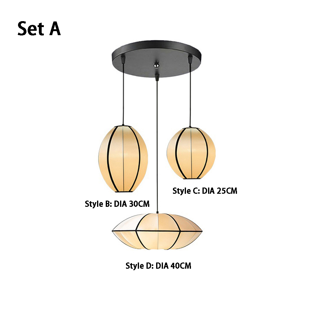 Living Room Satin Chandelier Japanese Medieval Vintage Pendant Lamps Set