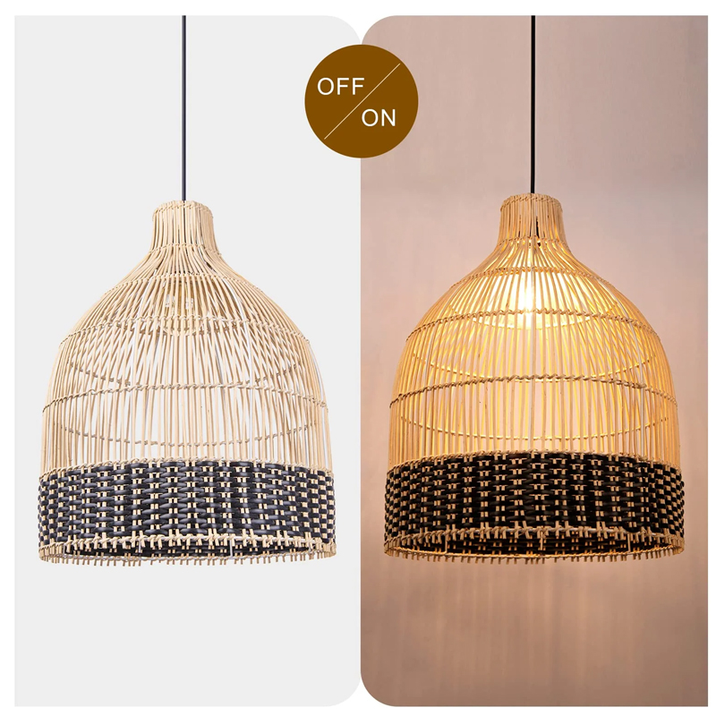 Hand Woven Black Rattan Pendant Lamp Shades Dining Room New Light Fixture