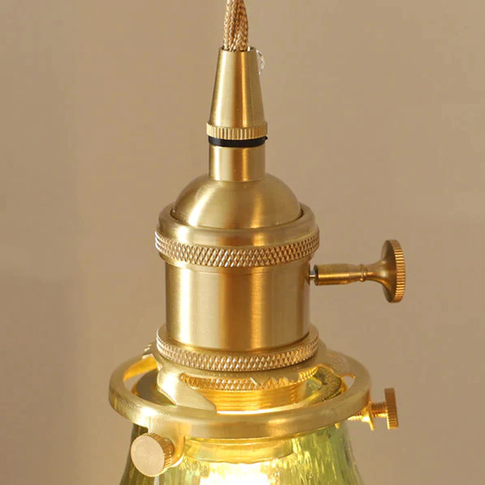 Classic Vintage Green Glass Pendant Light Cylinder Wavy Small Light Fixture