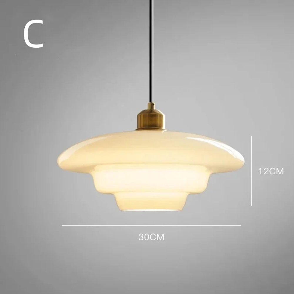 Mid-century Modern Glass Chandelier Multi-Layered Milk White Pendant Light