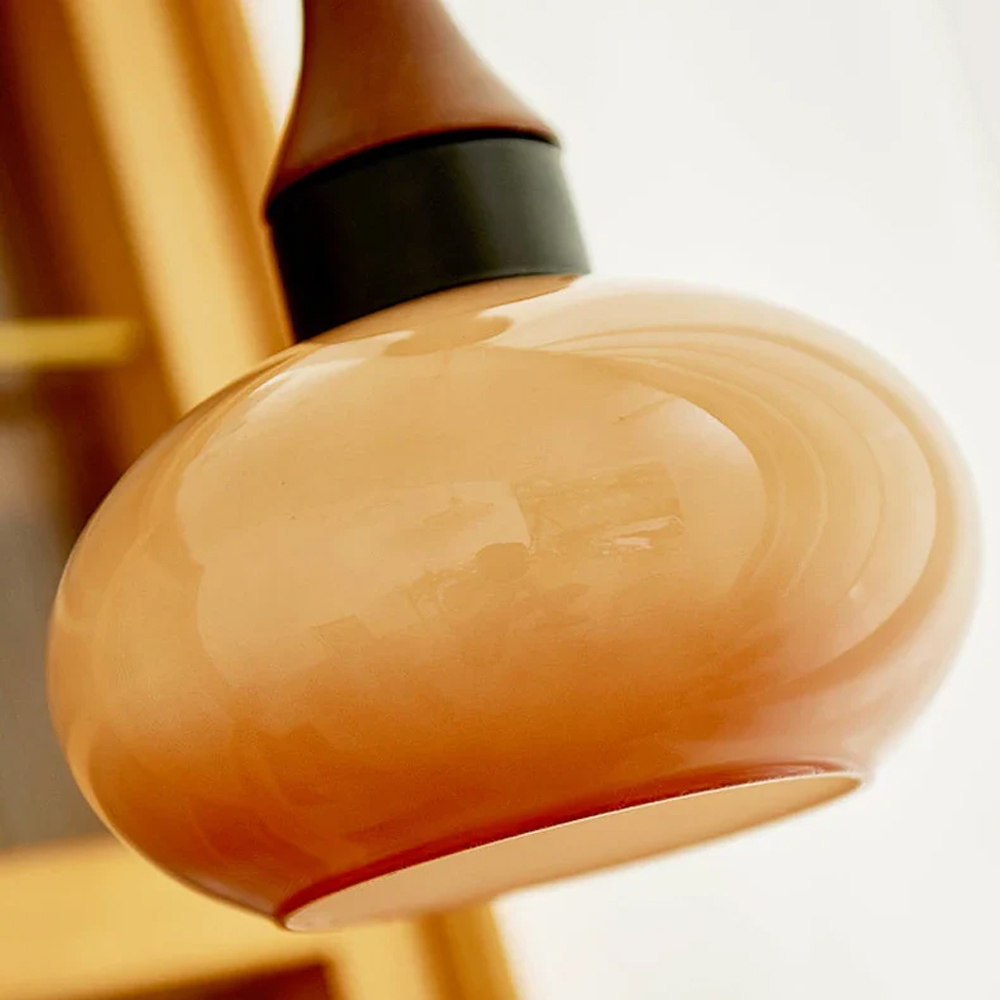 Medieval Vintage Glass Chandelier Bauhaus Restaurant Wooden Pendant Light