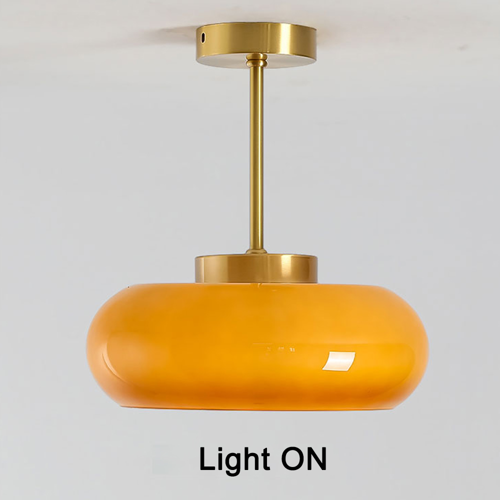 French Retro Hallway Brass Ceiling Light Medieval Restaurant Flush Mount Glass Lamp