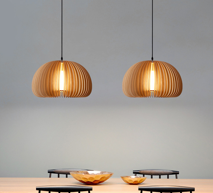 Restaurant Decorative Lamps Nordic Solid Wooden Pendant Light Pumpkin Chandelier