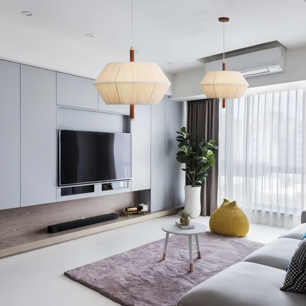 Wabi Sabi Style Tea Room Vintage Woven Cotton Thread Pendant Light