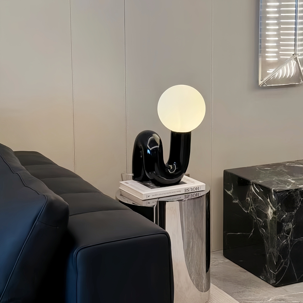 Postmodern Loop Resin Table Lamp With Frosted Glass Globe