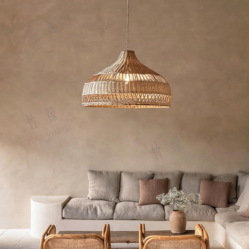 Modern Handwoven Hollow Rattan Pendant Lamp Shade For Dining Room Living Room