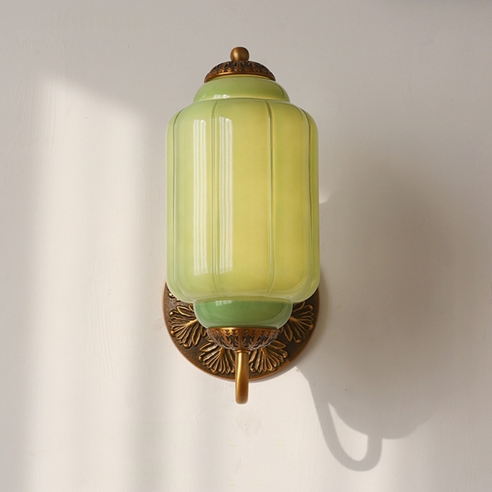 French Retro Copper Glass Wall Lamp Aisle Cream Style Light Fixture