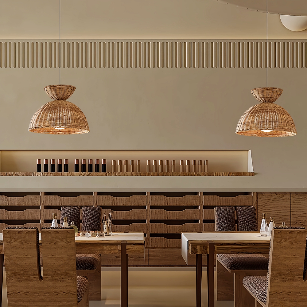 Wabi Sabi Style Dark Handmade Rattan Bird's Nest Shaped Pendant Light