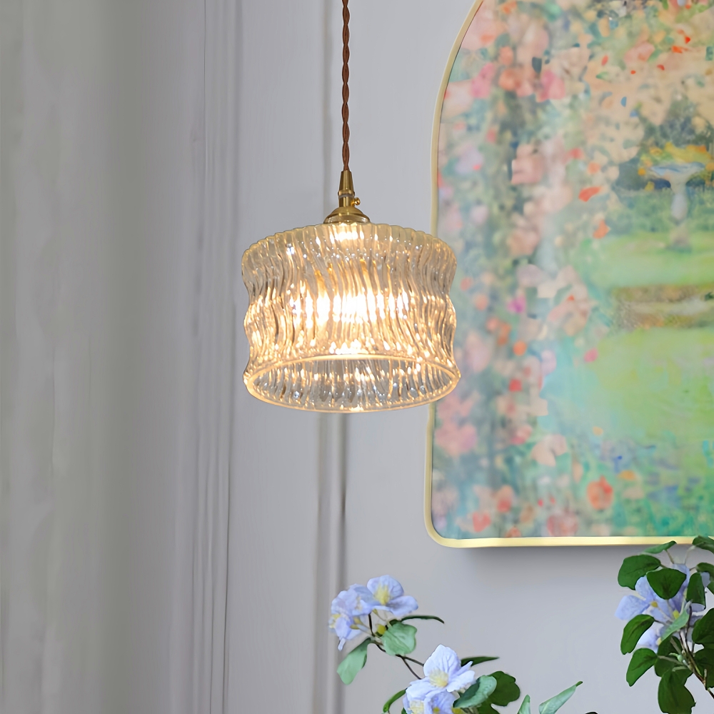 Japanese retro brass bark patterned glass chandelier