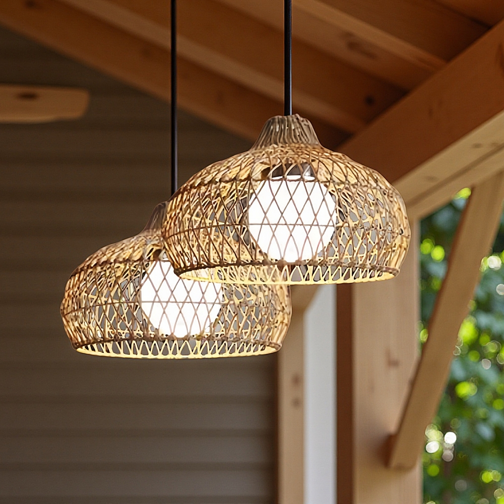 Outdoor courtyard waterproof rattan woven pendant light 16 inch decorative pendant light