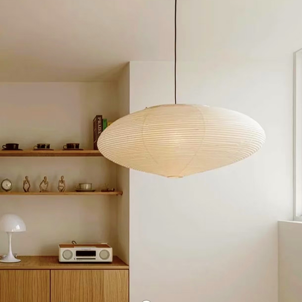 Japanese Wabi-Sabi Style Origami Disc-Shaped Pendant Light