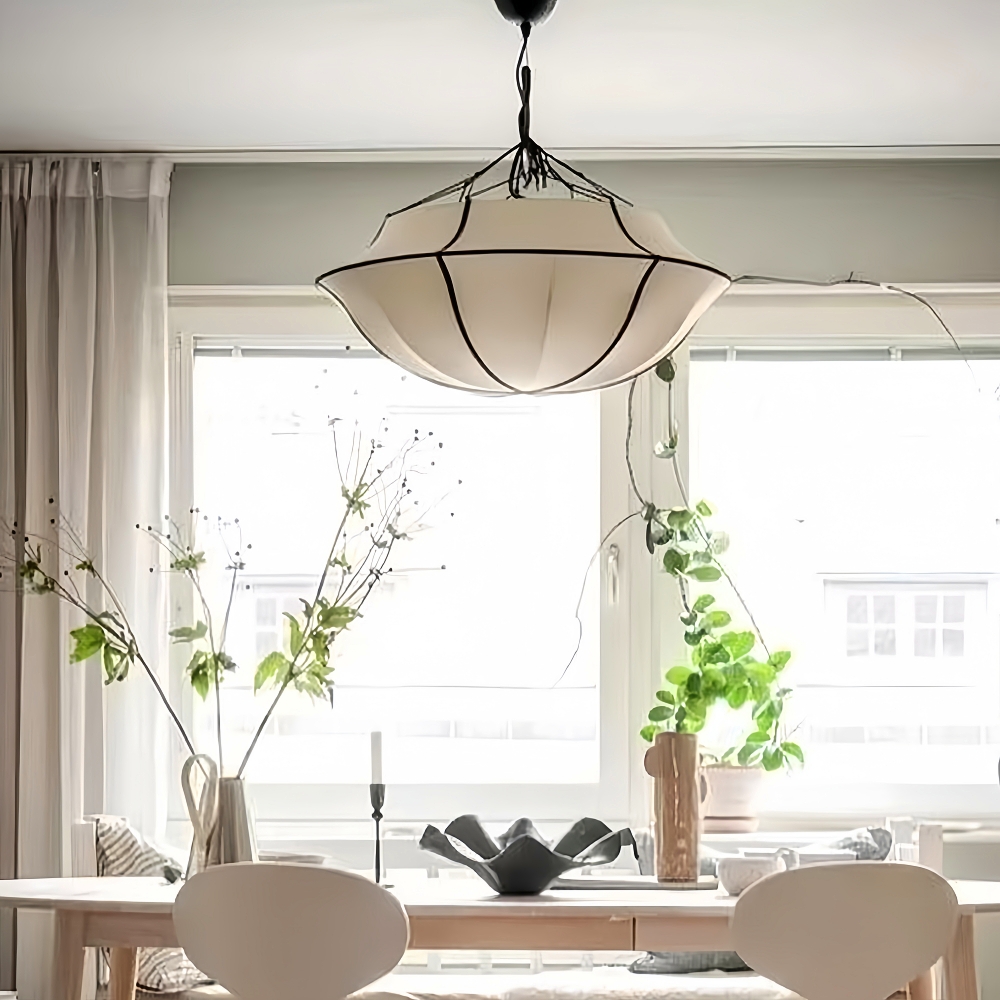 French Drum Shaped Satin Fabric Pendant Light