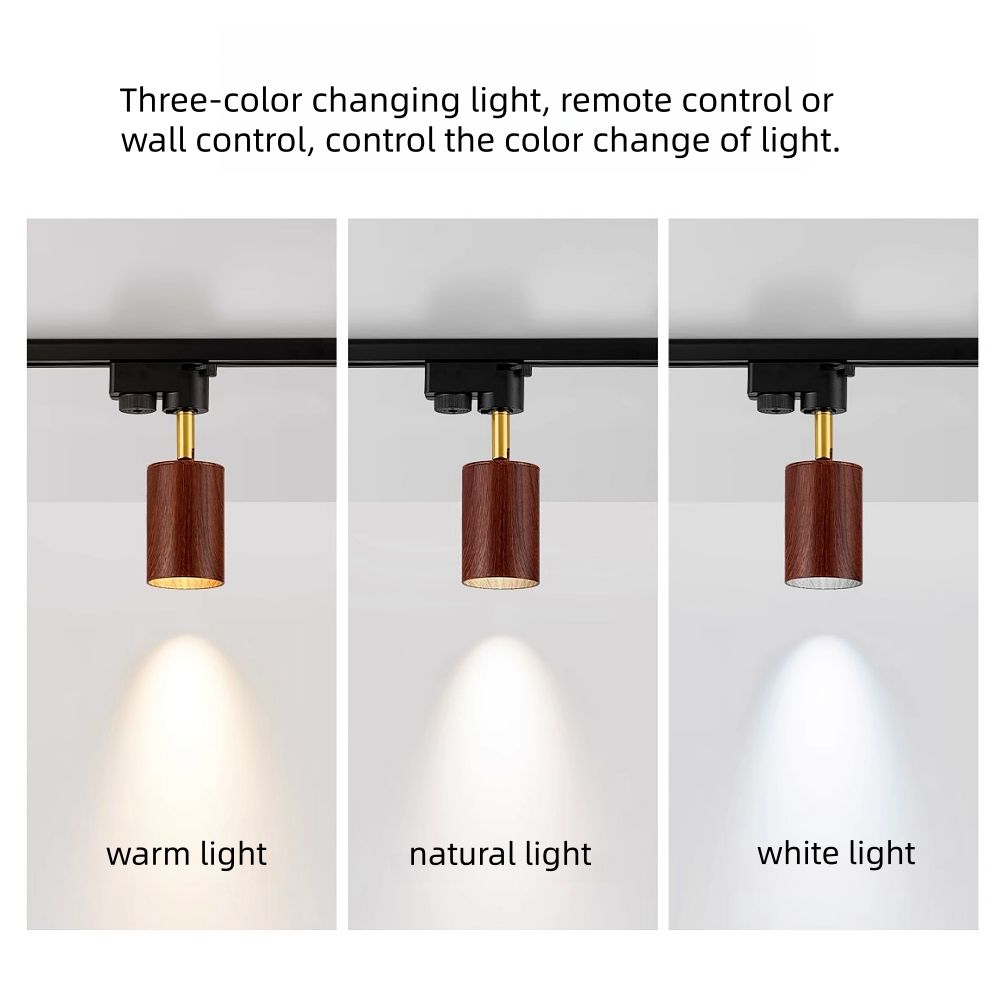 Modern Style Open-Mounted Adjustable Angle Wood Grain Track Spotlight