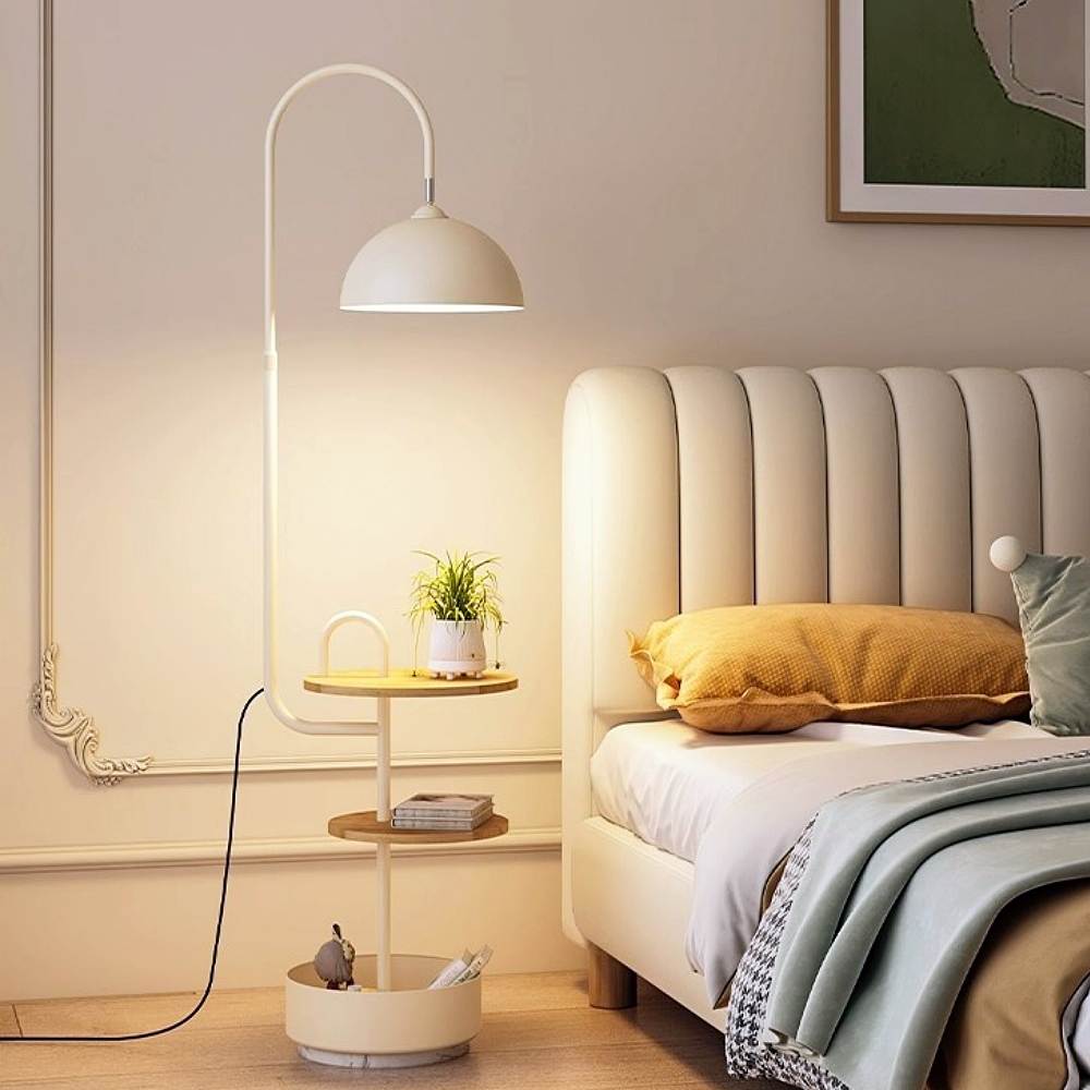 Modern Iron & Marble Floor Lamp with Integrated Storage Rack - Kids Room/Study