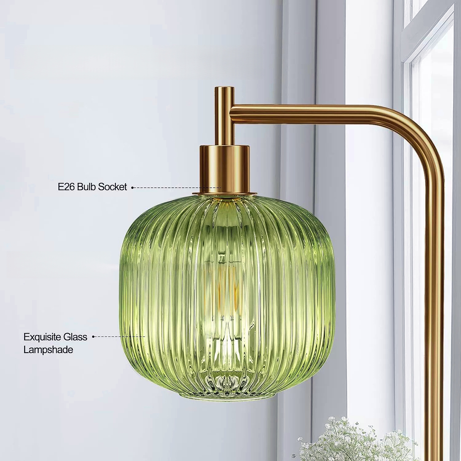 Vintage Green Glass Floor Lamp Water Ripple Light Shadow Effect