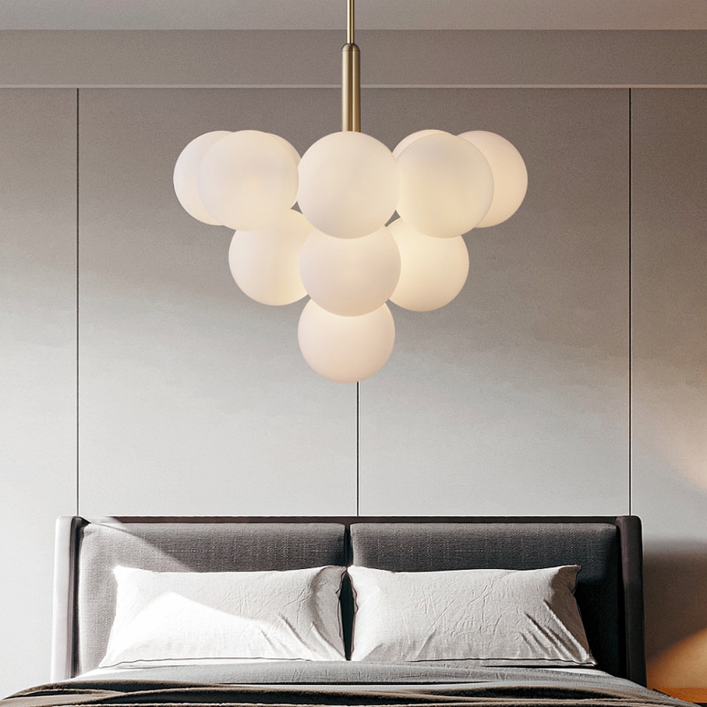 Contemporary Sculptural Ribbed Glass Globe Chandelier Brass Finish