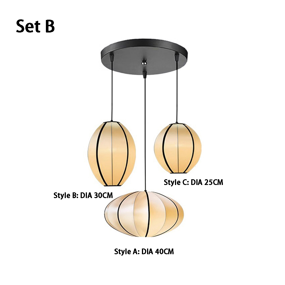 Living Room Satin Chandelier Japanese Medieval Vintage Pendant Lamps Set