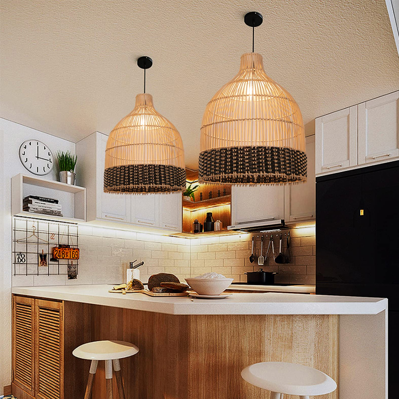 Hand Woven Black Rattan Pendant Lamp Shades Dining Room New Light Fixture