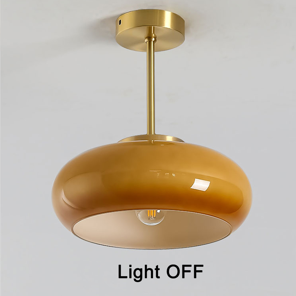 French Retro Hallway Brass Ceiling Light Medieval Restaurant Flush Mount Glass Lamp