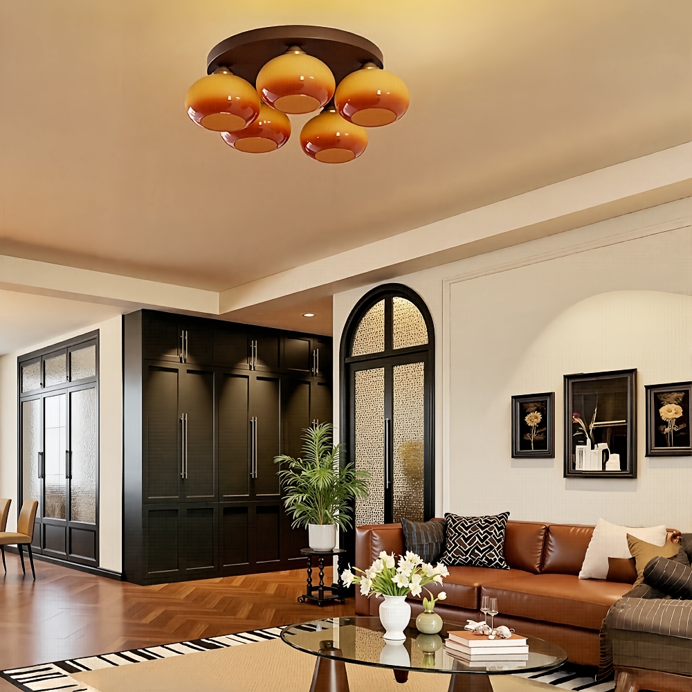 Mirad Retro Persimmon Glass Ceiling Light Bedroom Living Room