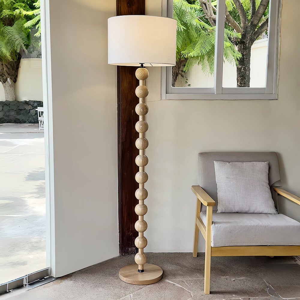 Retro White Wax Wood Fabric Lampshade Bedroom Floor Lamp