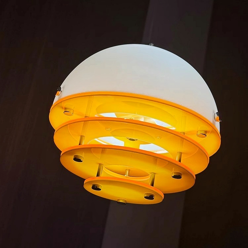 Vintage Bauhaus Sunset Orange Acrylic Pendant Bar Light Fixture