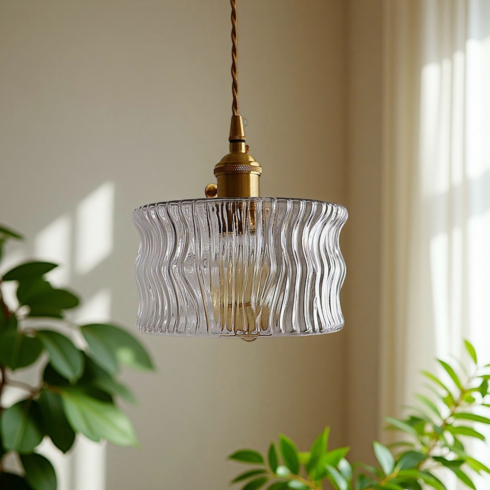 Japanese retro brass bark patterned glass chandelier
