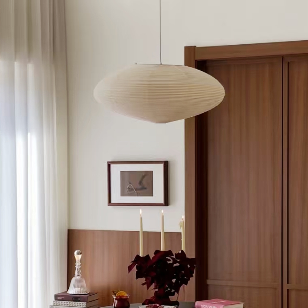 Japanese Wabi-Sabi Style Origami Disc-Shaped Pendant Light