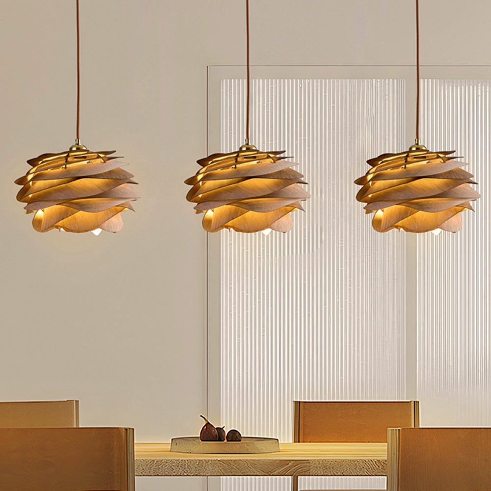 Wabi Sabi Artisanal Retro Rose Shape Solid Wood Pendant Light