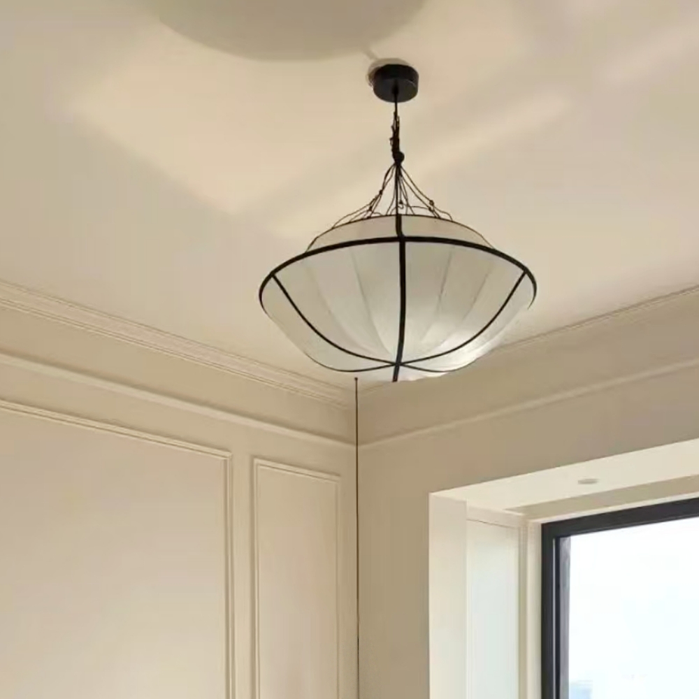 French Drum Shaped Satin Fabric Pendant Light