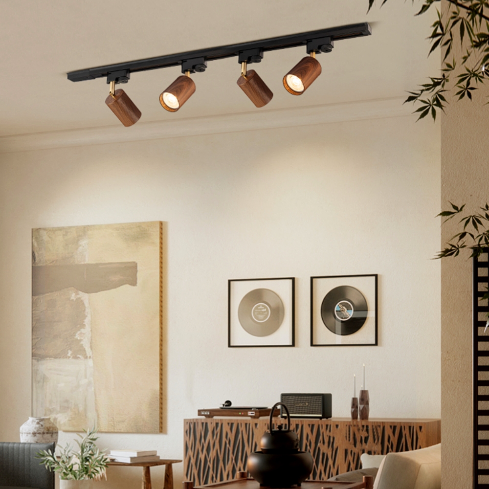 Modern Style Open-Mounted Adjustable Angle Wood Grain Track Spotlight