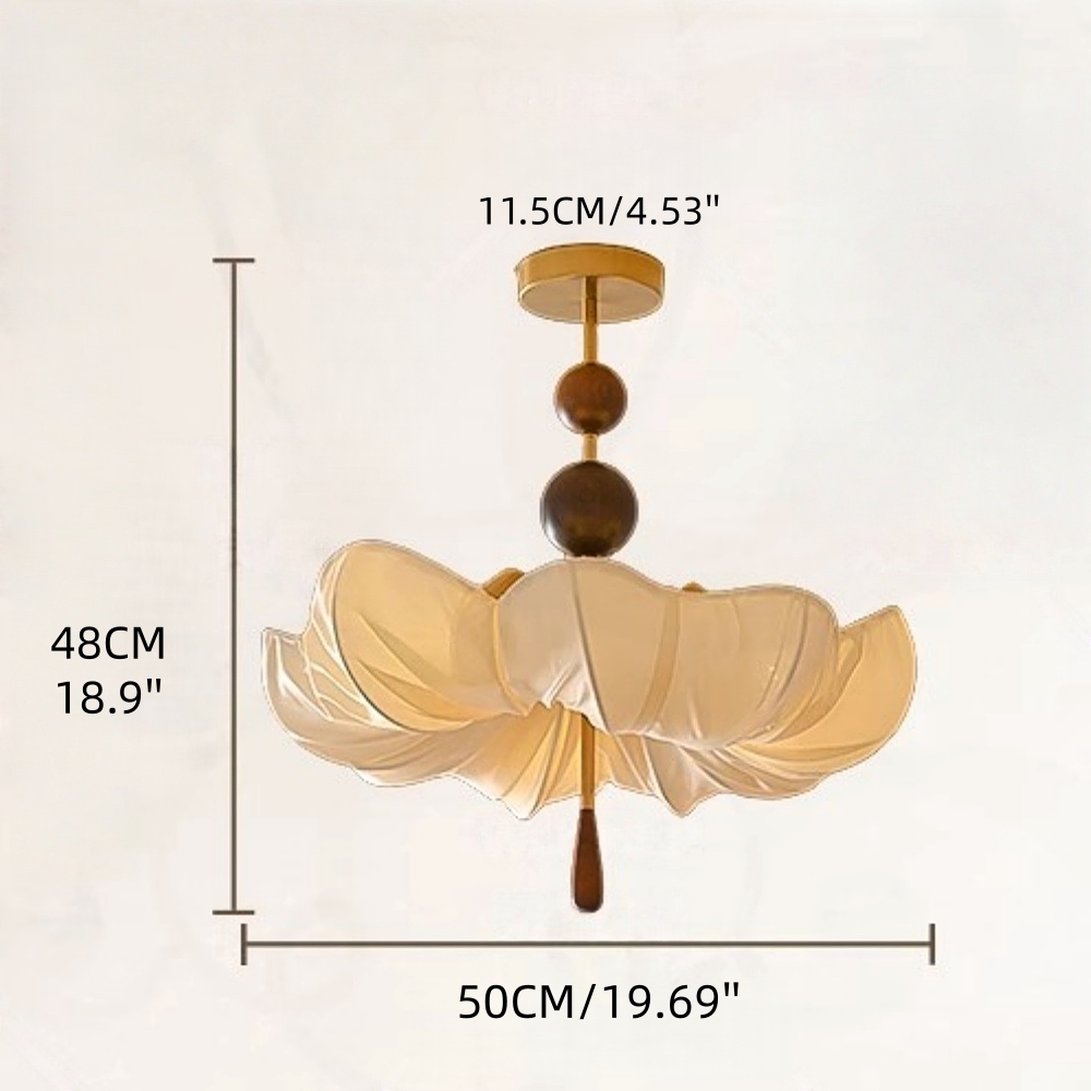 Retro Cream Aesthetic Restaurant Semi-Flush Mount Fabric Flower Ceiling Light