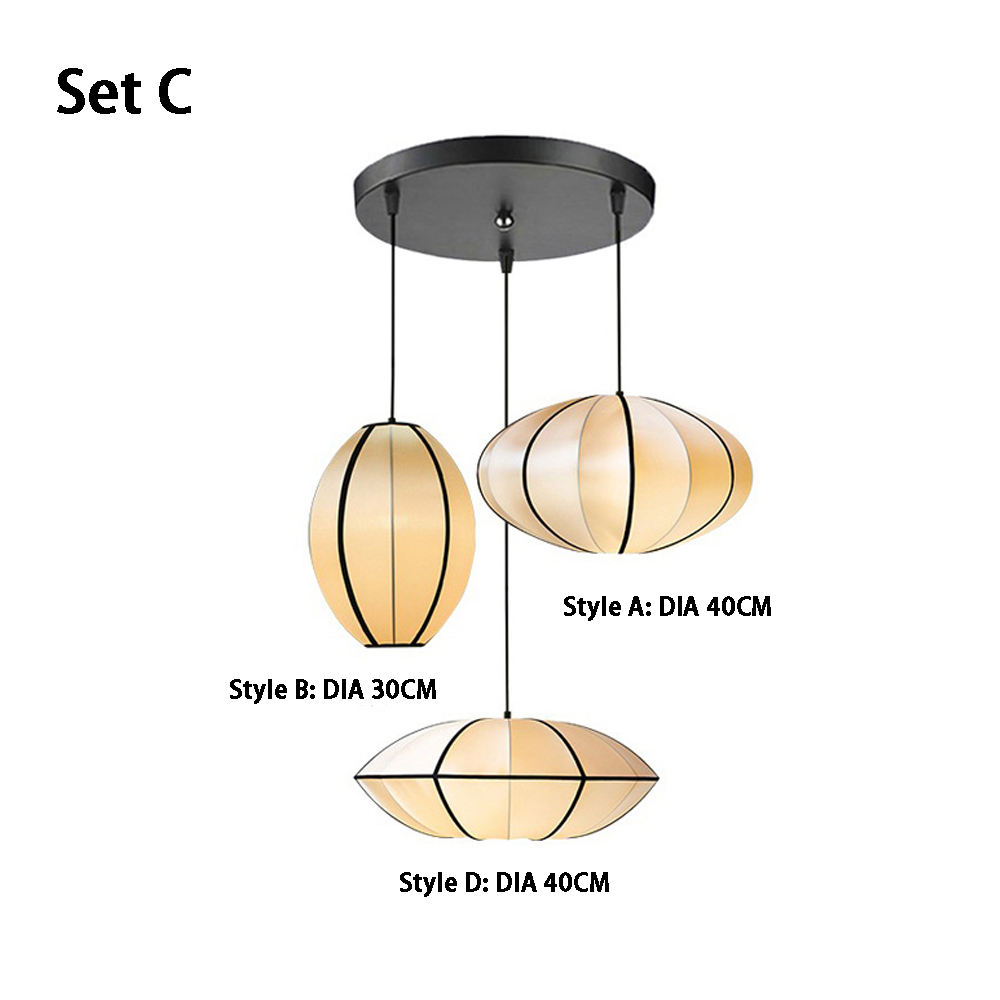 Living Room Satin Chandelier Japanese Medieval Vintage Pendant Lamps Set
